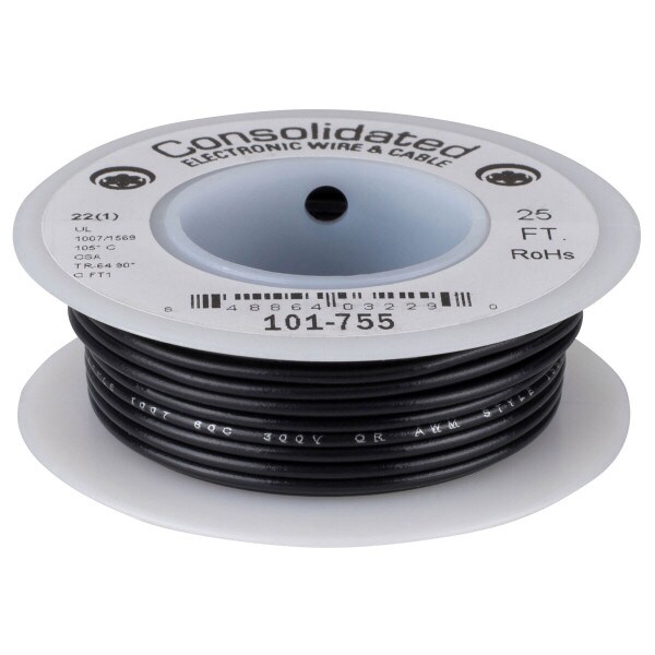 Main product image for Consolidated 22 AWG Black Solid Hook-Up Wire 25 ft. 101-755